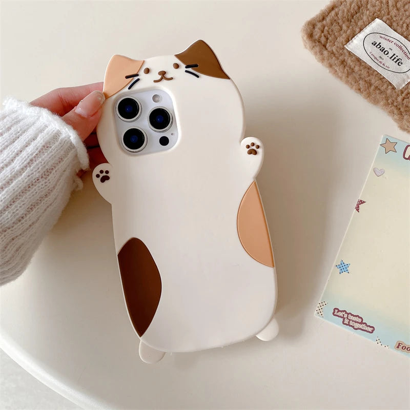 Cartoon Cute Cat Silicone Soft Case for IPhone 17 16 15 14 13 Pro Max Plus 17Pro 16Pro IPhone17 ProMax IPones Women Girls Cover - Ice Cream Cake