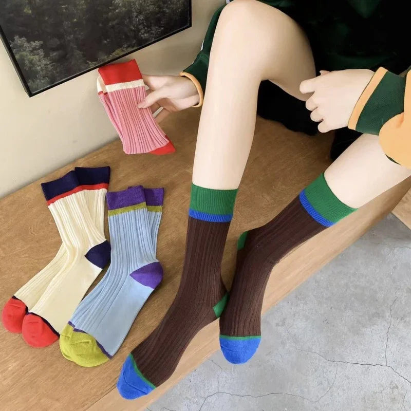 Contrast Stripe Crew Socks - Ice Cream Cake