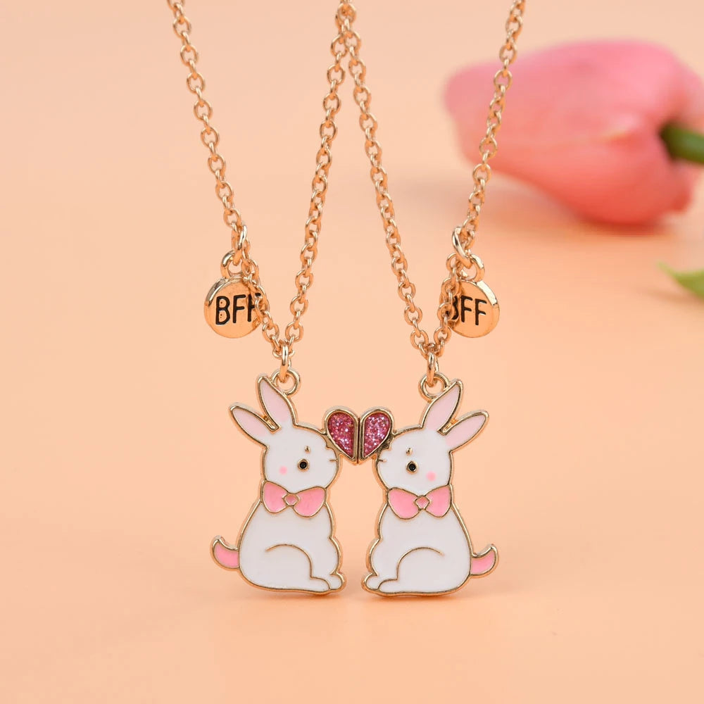White Bunny Friendship Necklace Set - Ice Cream Cake