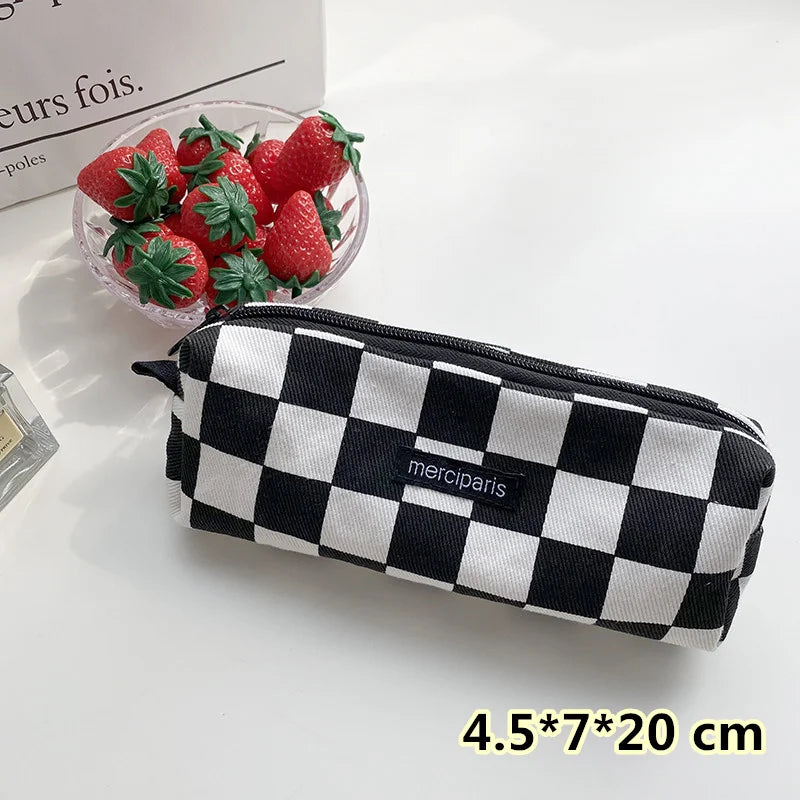 Korean Fashion Plaid Travel Makeup Kits Cosmetic Storage Bag Women Handbags Wallet Organizer Cute School Pencil Cases Pouch Bags - Ice Cream Cake