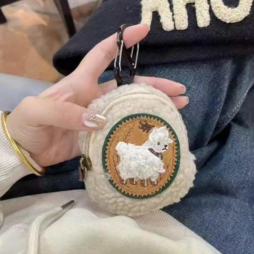 Embroidered Sheep Clip-On Sherpa Coin Purse