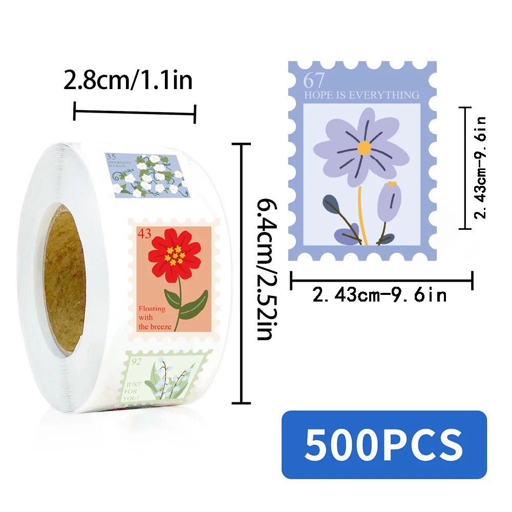 Floral Stamps Sticker Roll (500 Stickers)