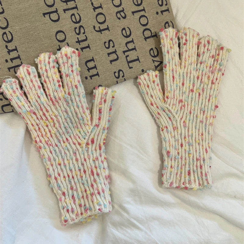 Rainbow Confetti Speckle Knit Gloves