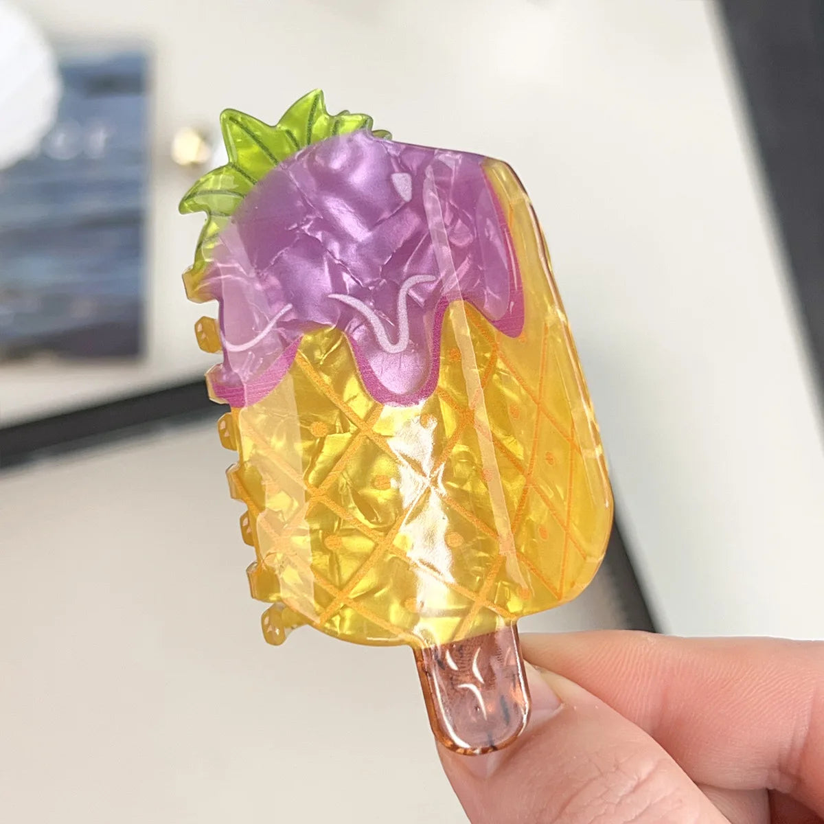 Creative Vacation Watermelon Ice Cream Hair Clip Summer Cartoon Chocolate Ice Cream Shark Clip Half-up Hair Accessory for Women - Ice Cream Cake