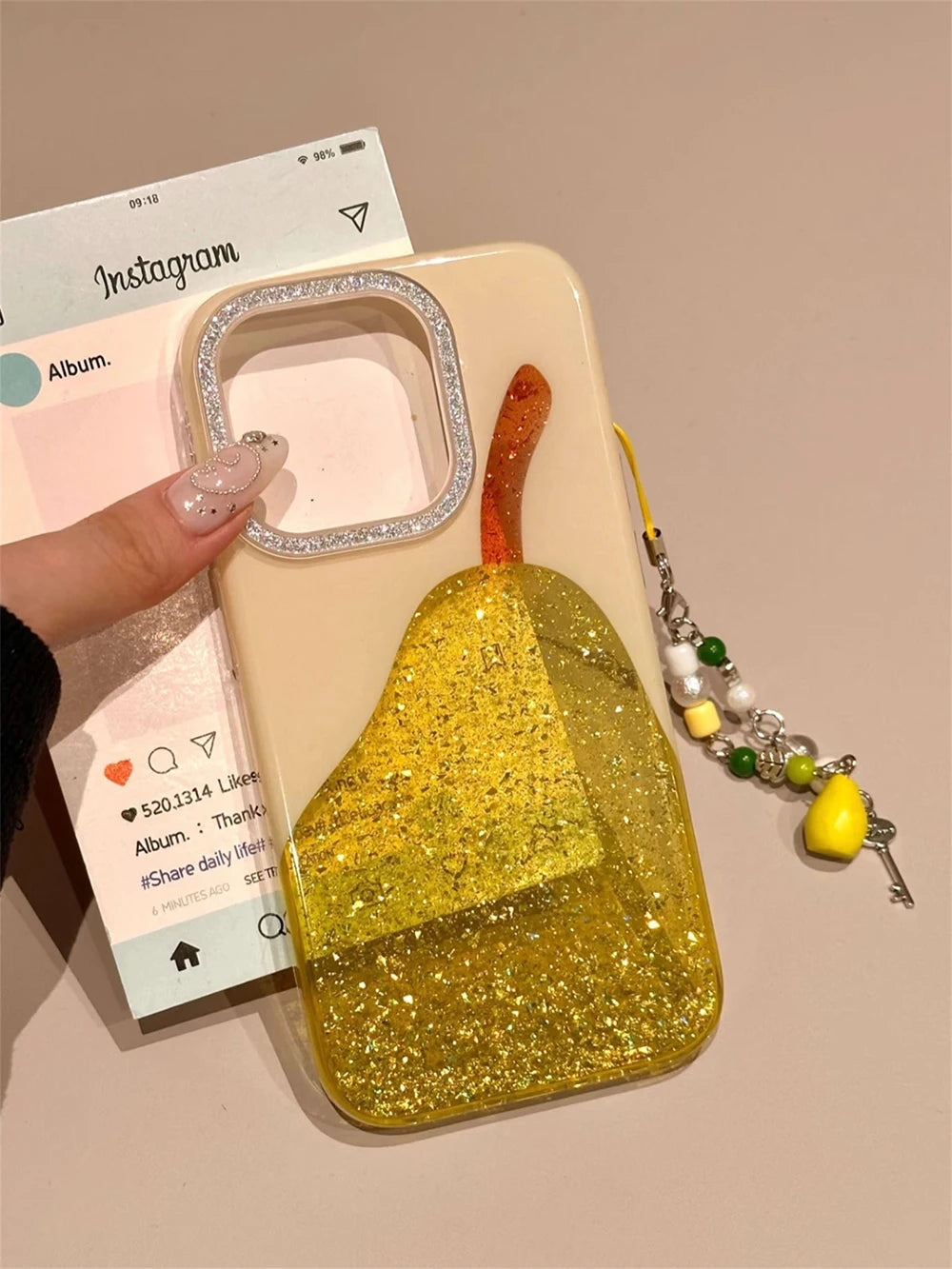 Fashion Cute Pear Glitter Bling Phone Case for iPhone 15 16 14 13 17 Pro Max Diamond Clear Luxury Transparent Cover Women Girl - Ice Cream Cake