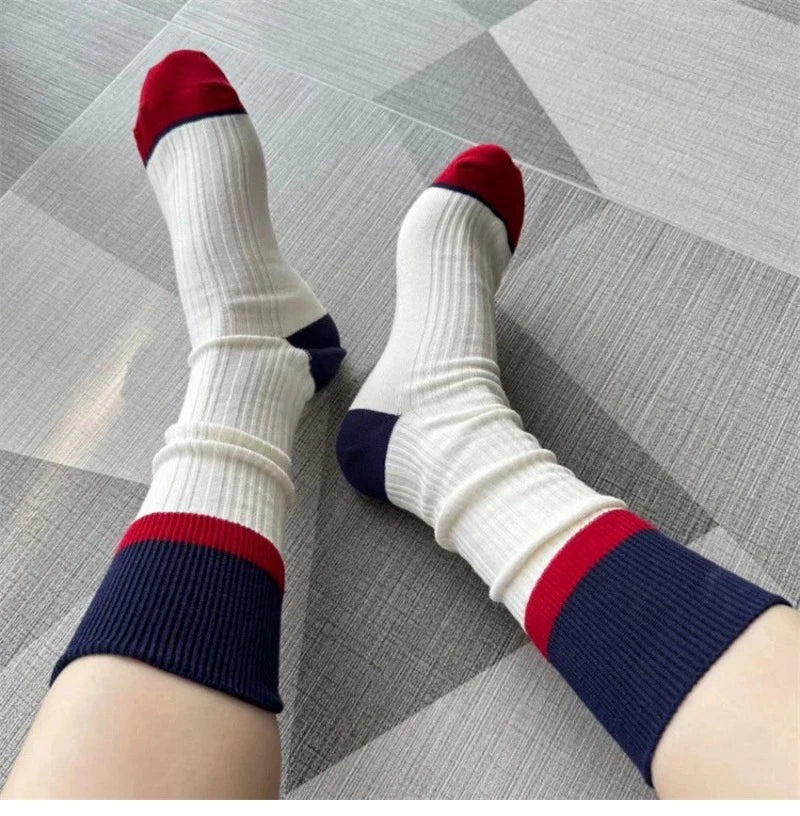 Contrast Stripe Crew Socks - Ice Cream Cake