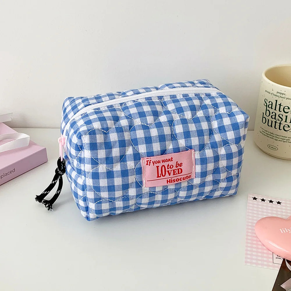 Fashion Simple Heart Square Makeup Bag Cute Girls Travel Large Capacity Storage Handbag Women Grooming Bag Student Pencil Case - Ice Cream Cake