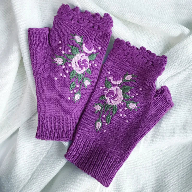 Half Finger Gloves Women Knitted Fingerless Winter Gloves Soft Crochet Bee Knitting Faux Wool Fingerless Gloves Wrist Warmer - Ice Cream Cake