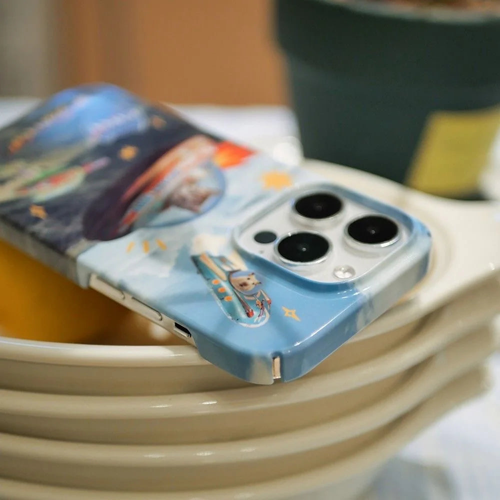 Ins Space Cat Blue Sky Magnetic Case for IPHONE 16 15PRO MAX 14 13 PRO 13 PRO MAX 15 15PLUS 12 Acrylic Hard Mobile Phone Cases - Ice Cream Cake