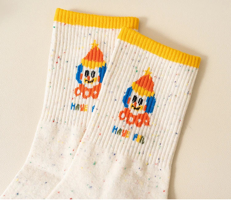 Funny Cute Cartoon Clown Casual Sports Women's Mid-tube Socks Cartoon Circus Long Cotton Socks Personality Brand Socks - Ice Cream Cake