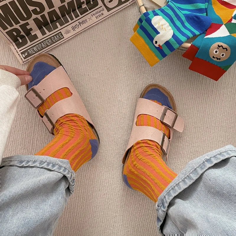 Happy Stripe Character Crew Socks - Ice Cream Cake