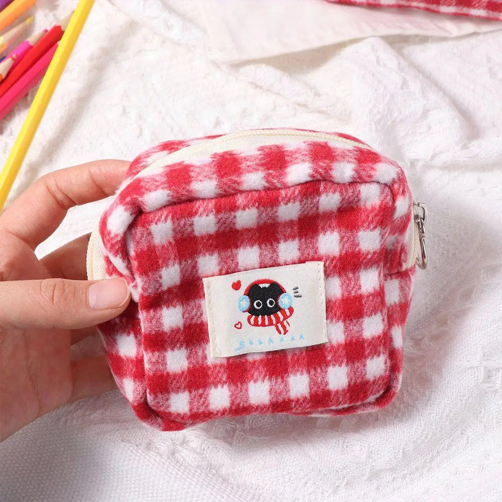 Winter Cat Gingham Zipper Pouch - Ice Cream Cake