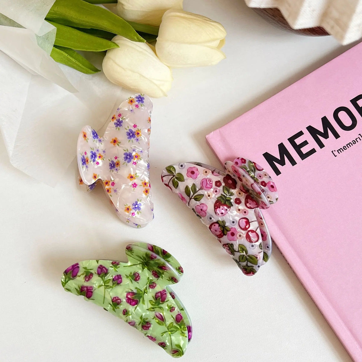 Granny Style Floral Hair Claw Clips