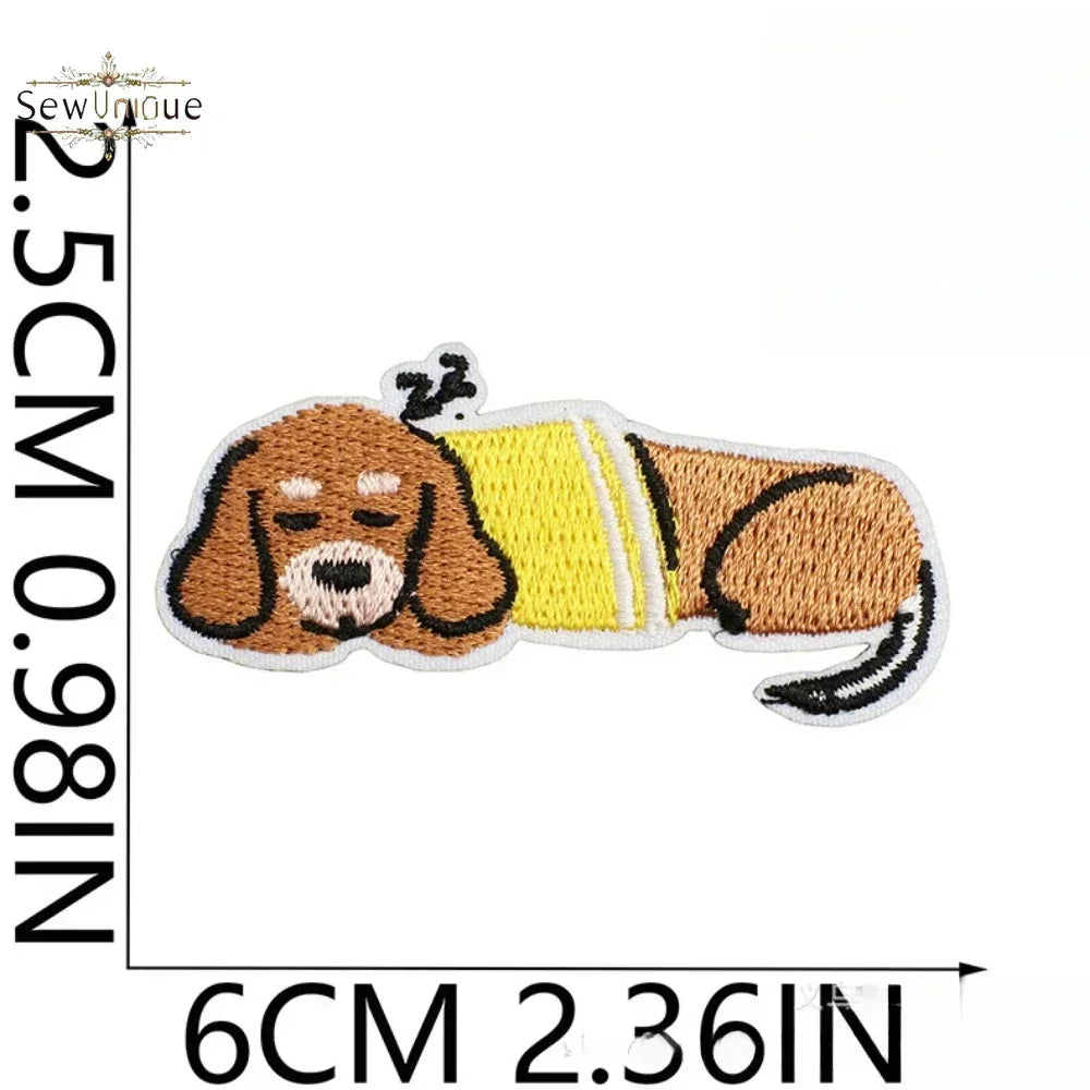 Korean Cute Dachshund Dog Embroidery Cloth Sticker DIY Bag Dress Up Puppy Patch Ironing DIY Apparel Sewing Supplies - Ice Cream Cake
