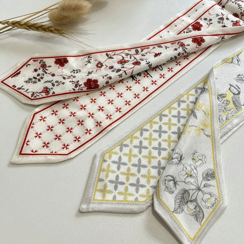 New Long Bag Scarf Women Hair Band Lady Accessories Print Skinny Scarves Headband Satin Ribbon Neck Tie Decorative Bag Scarves - Ice Cream Cake
