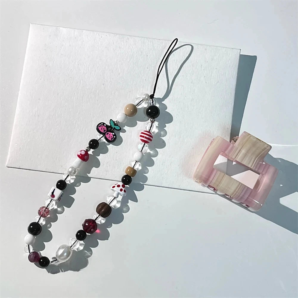 INS Korean Cute Cherry Mushrooms Pendant Phone Chain For iPhone Samsung Jewelry Strap Gift Girl Hanging Universal Decor Rope - Ice Cream Cake