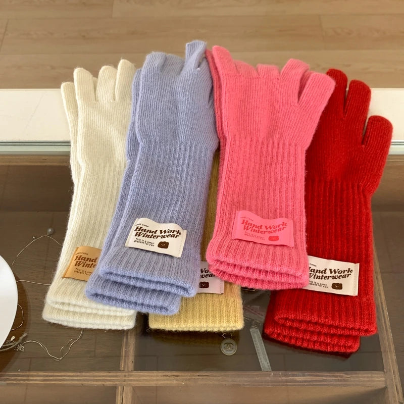 New Fashion Solid Color Touch Screen Knitted Gloves Women Winter Gloves Warm Gloves Solid Work Gloves Mittens For Women - Ice Cream Cake