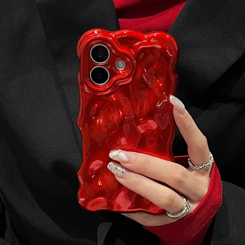 Fashion Red Wave Water Ripple TPU Phone Case For iPhone Air 11 12 13 14 16 17 Pro Max 15 Plus Anti-Fall Silicone Back Cover - Ice Cream Cake