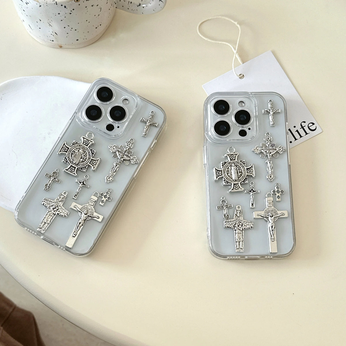 Kitschy Silver Cross Charm iPhone Case