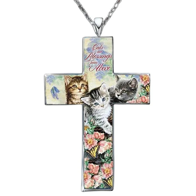 Kitschy Kittens Cross Necklace