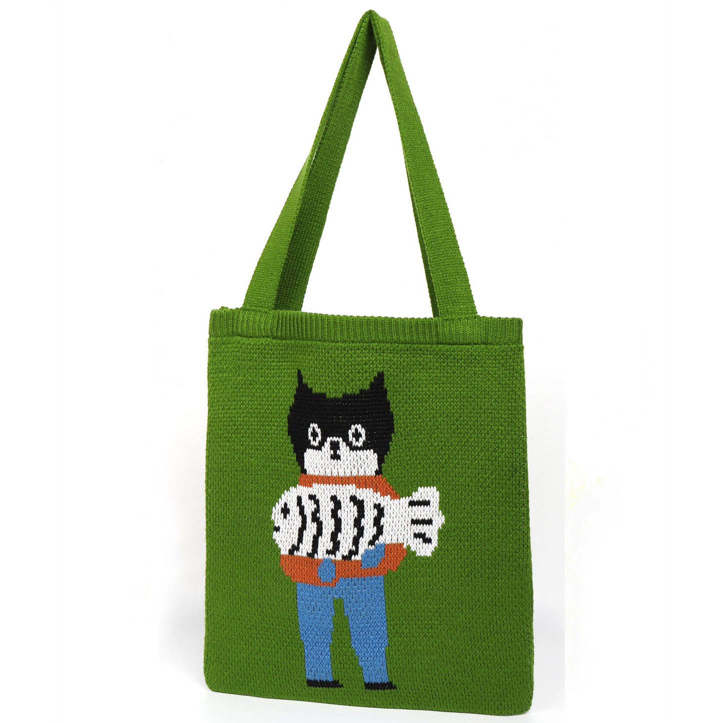 Sweater and Fish Cat Knitted Tote