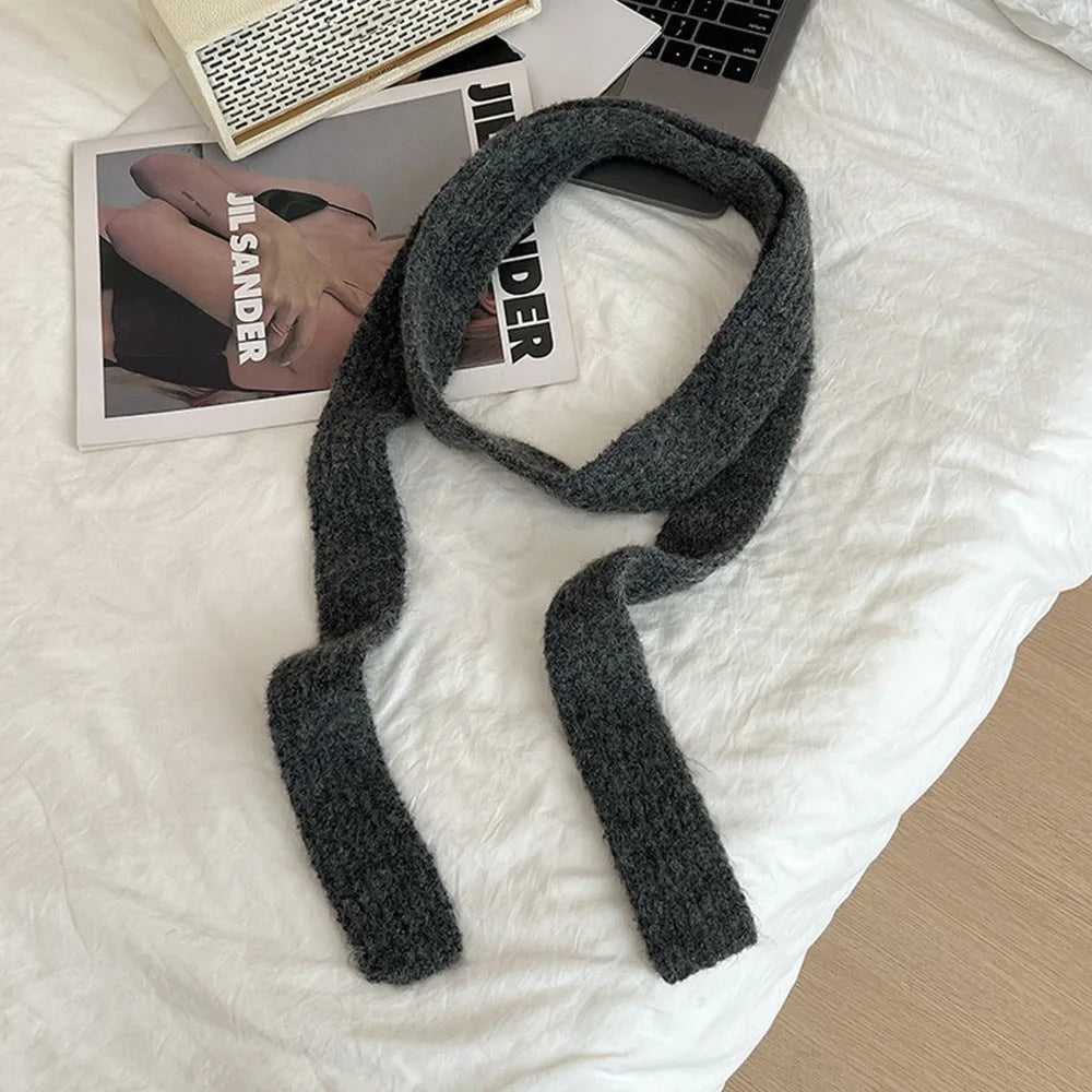 Imitation Wool Women's Long Scarf Knitted Narrow Design Y2K Girl Scarf Decorative Neckerchief Skinny Scarf Streetwear - Ice Cream Cake