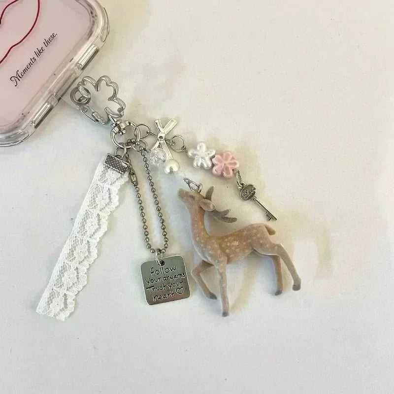 Flocked Deer Coquette Clip-On Charm Keychain