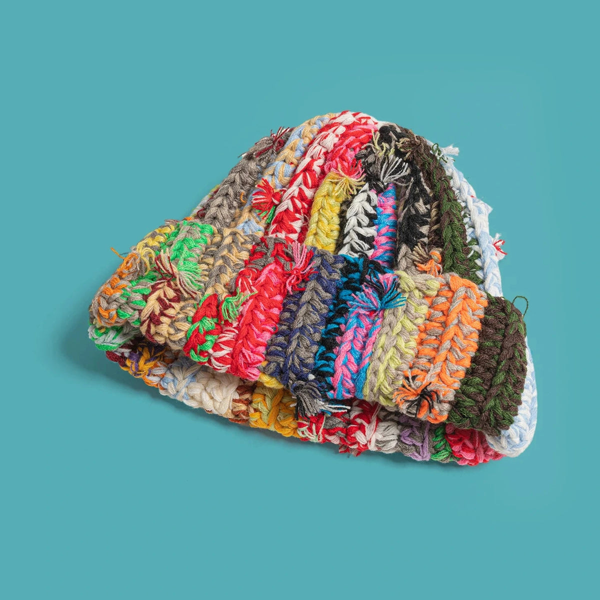 Handmade Mixed Yarn Ribbed Beanie Hat - Ice Cream Cake