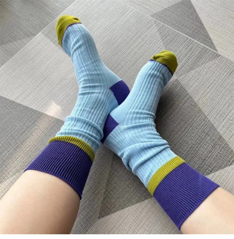 Contrast Stripe Crew Socks - Ice Cream Cake