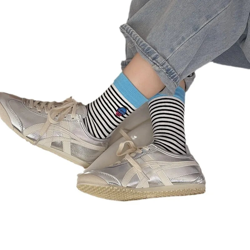Happy Stripe Character Crew Socks - Ice Cream Cake