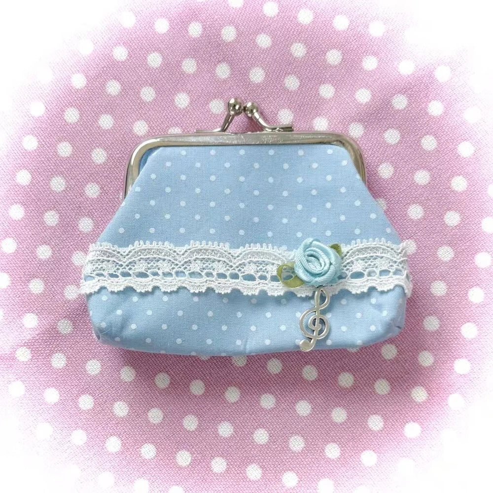 Cute Y2k Coin Purses Lady Small Wallet Wave Dot Handmade Lace Showa Rose Vintage Bag Hanging Pendant Earphone Bag Wallet - Ice Cream Cake