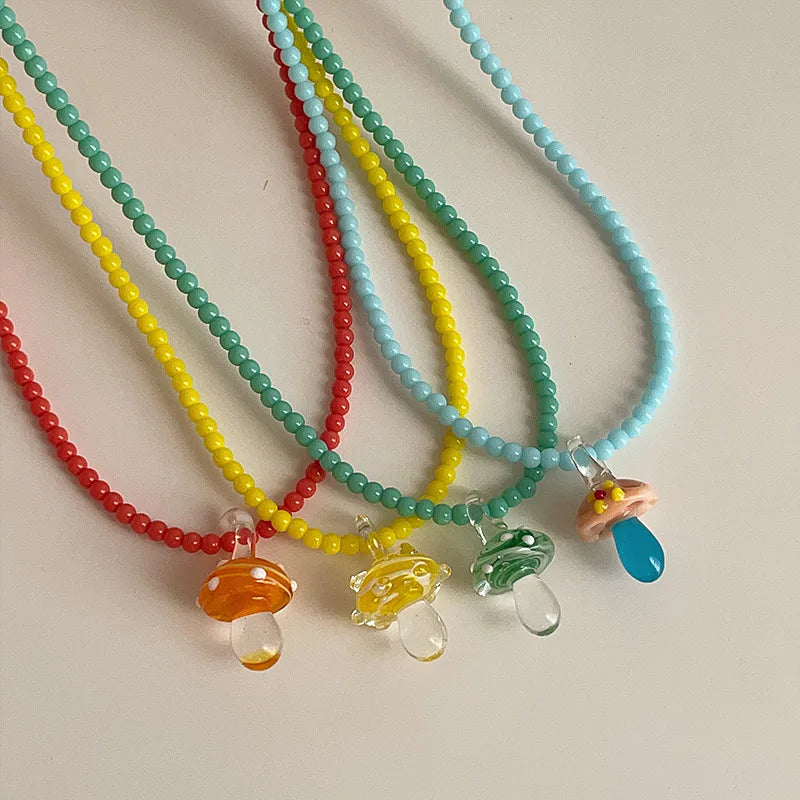 Beaded Mushroom Charm Necklace