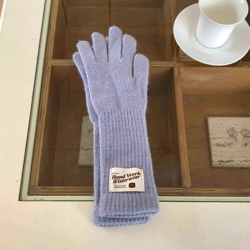 New Fashion Solid Color Touch Screen Knitted Gloves Women Winter Gloves Warm Gloves Solid Work Gloves Mittens For Women - Ice Cream Cake