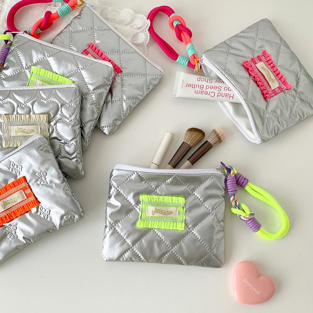 Korean Fashion Square Silver Love Makeup Bag Handbag Trendy Girls Lipstick Storage Bag Gifts Student Stationery Pencil Case New - Ice Cream Cake