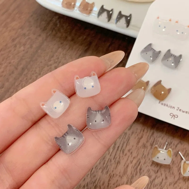 Exquisite Cute Cat Stud Earring for Women Sweet Girls Resin Small Earrings Set Korean Fashion Jewelry Accessories Gifts - Ice Cream Cake