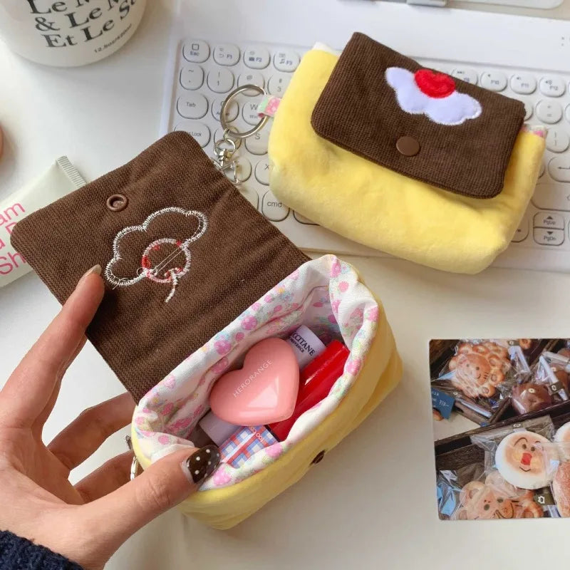 Multifunctional Small Pouch for Girls Cute Cherry Pudding Plush Coin Purse Mini Cartoon Portable Wallet for Cards Earphones Case - Ice Cream Cake