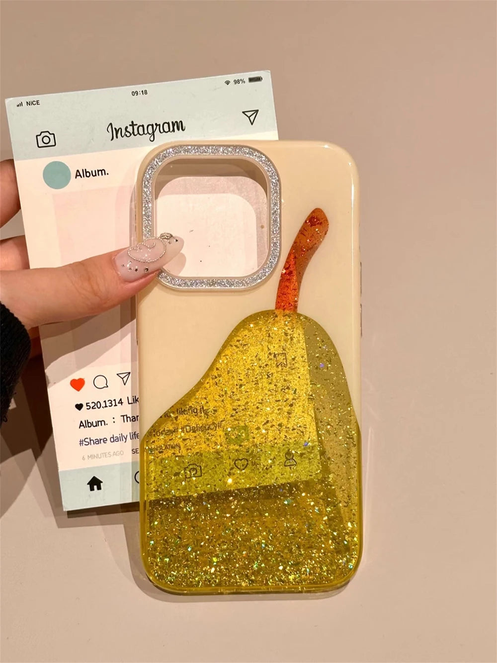 Fashion Cute Pear Glitter Bling Phone Case for iPhone 15 16 14 13 17 Pro Max Diamond Clear Luxury Transparent Cover Women Girl - Ice Cream Cake