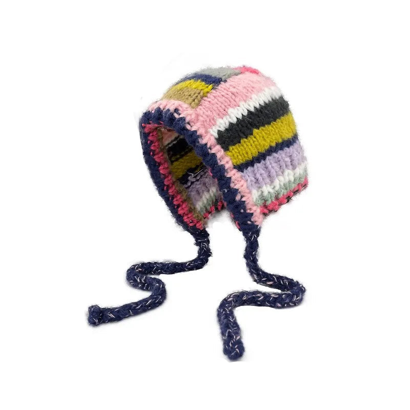 Knitted Contrast Stripe Bonnet