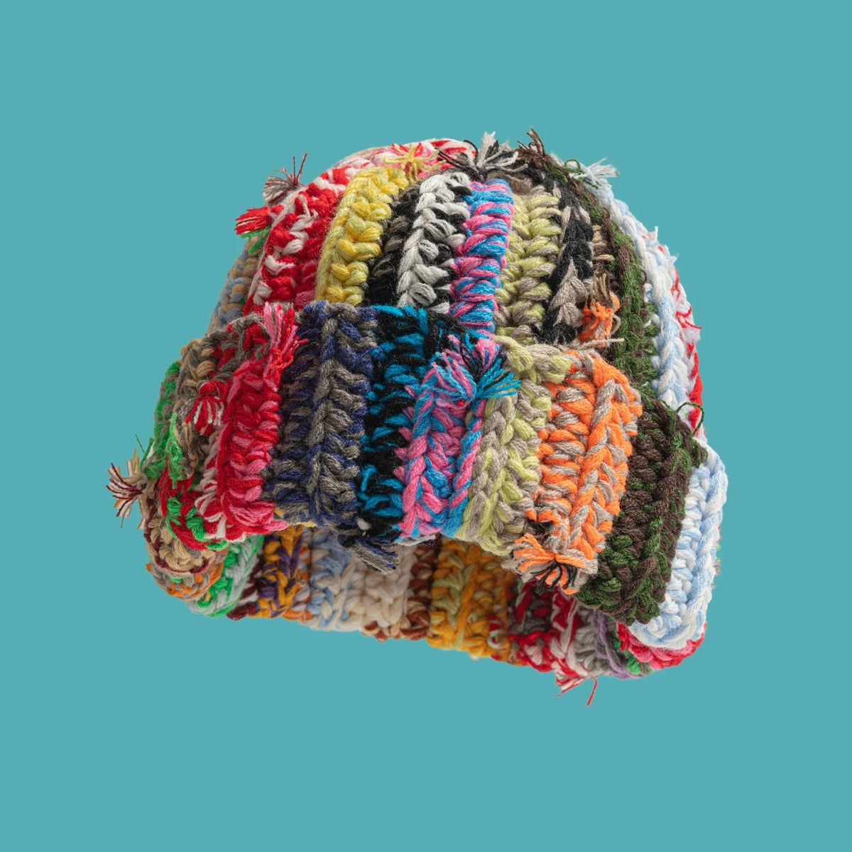 Handmade Mixed Yarn Ribbed Beanie Hat - Ice Cream Cake
