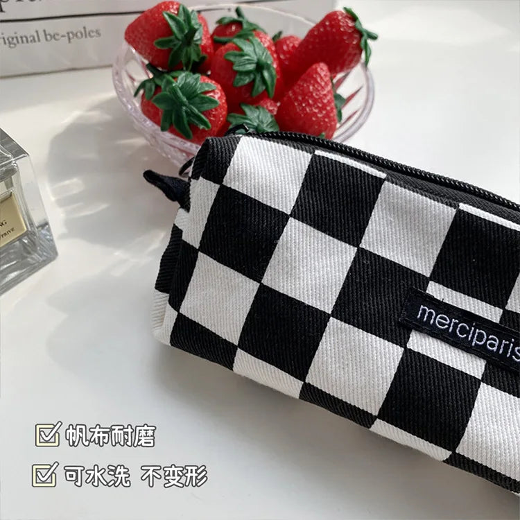 Korean Fashion Plaid Travel Makeup Kits Cosmetic Storage Bag Women Handbags Wallet Organizer Cute School Pencil Cases Pouch Bags - Ice Cream Cake