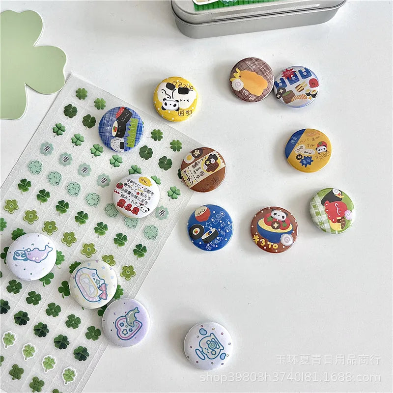 14Pcs Kawaii Japanese Retro Cartoon Badge 25mm Cute Mini Button Pin Badges for Backpack Makeup Pouch Pencil Case DIY Decoration - Ice Cream Cake