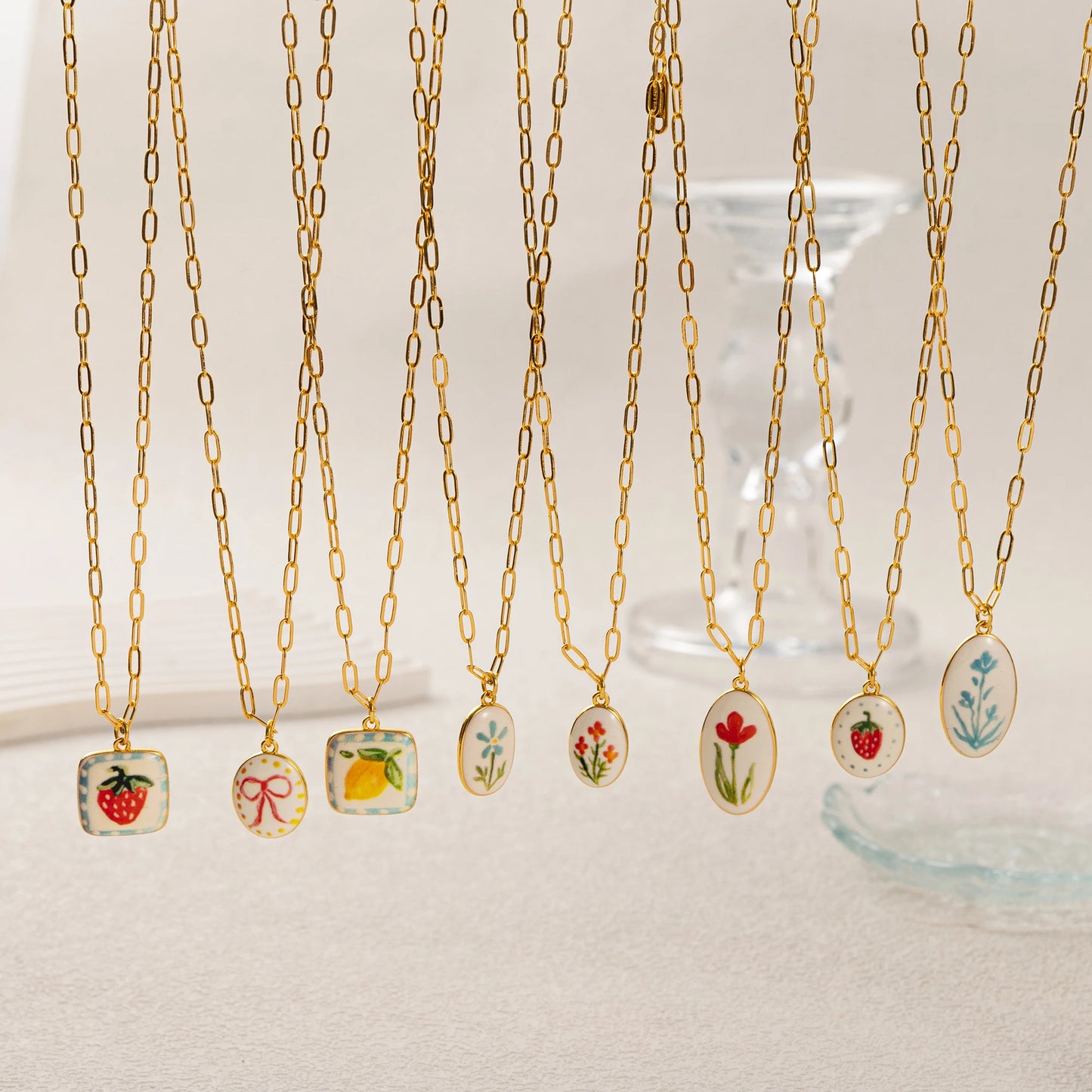 Painted Plants Charm Necklace