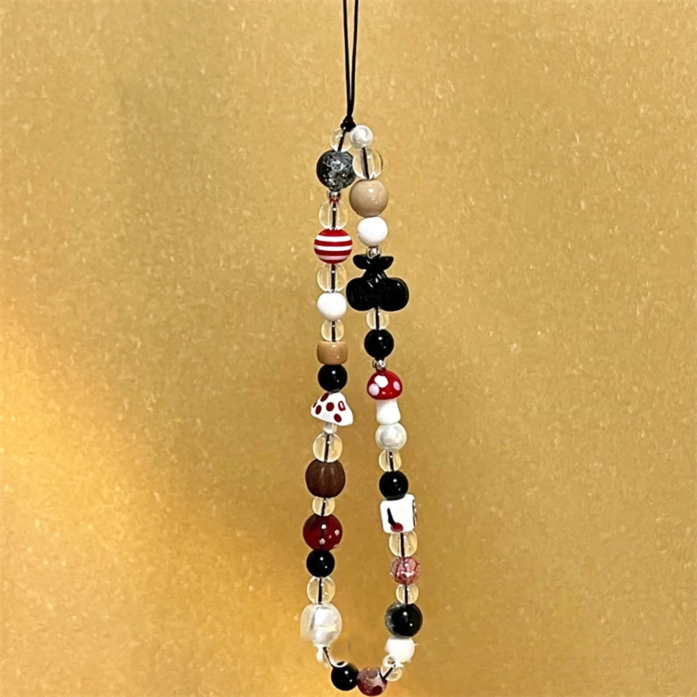 INS Korean Cute Cherry Mushrooms Pendant Phone Chain For iPhone Samsung Jewelry Strap Gift Girl Hanging Universal Decor Rope - Ice Cream Cake