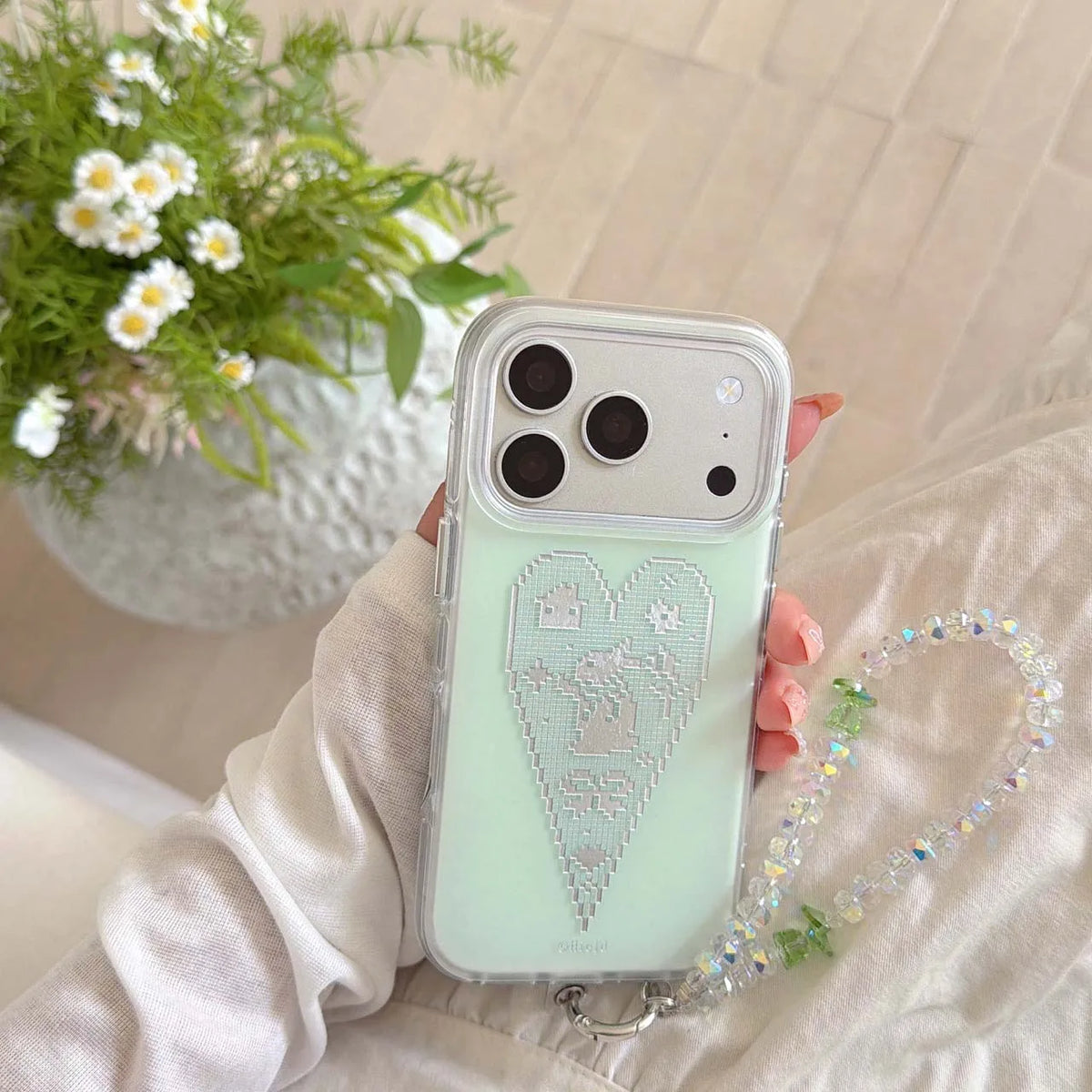 Pixel Lace Heart Bunny iPhone Case