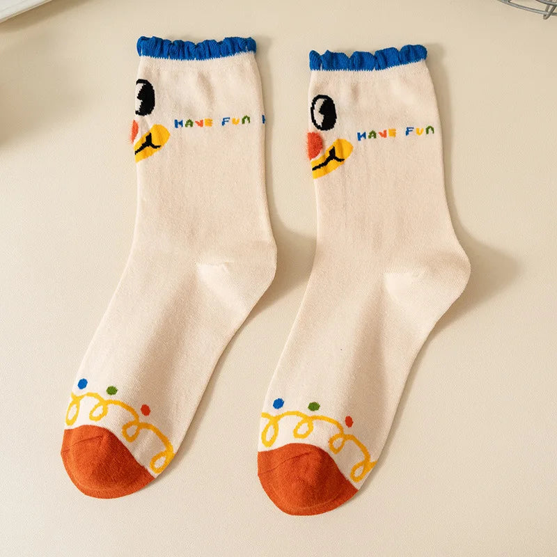 Funny Cute Cartoon Clown Casual Sports Women's Mid-tube Socks Cartoon Circus Long Cotton Socks Personality Brand Socks - Ice Cream Cake