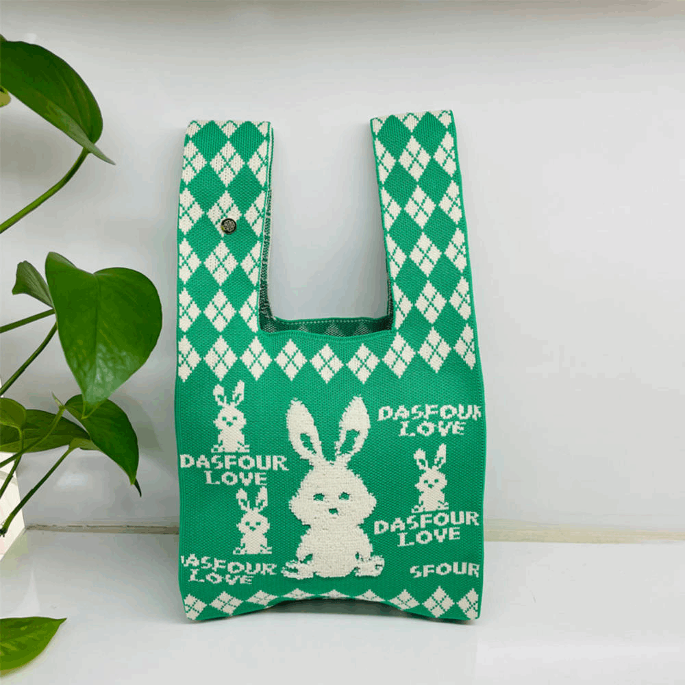 Argyle Bunny Knitted Mini Lunch Tote (5 Colours)