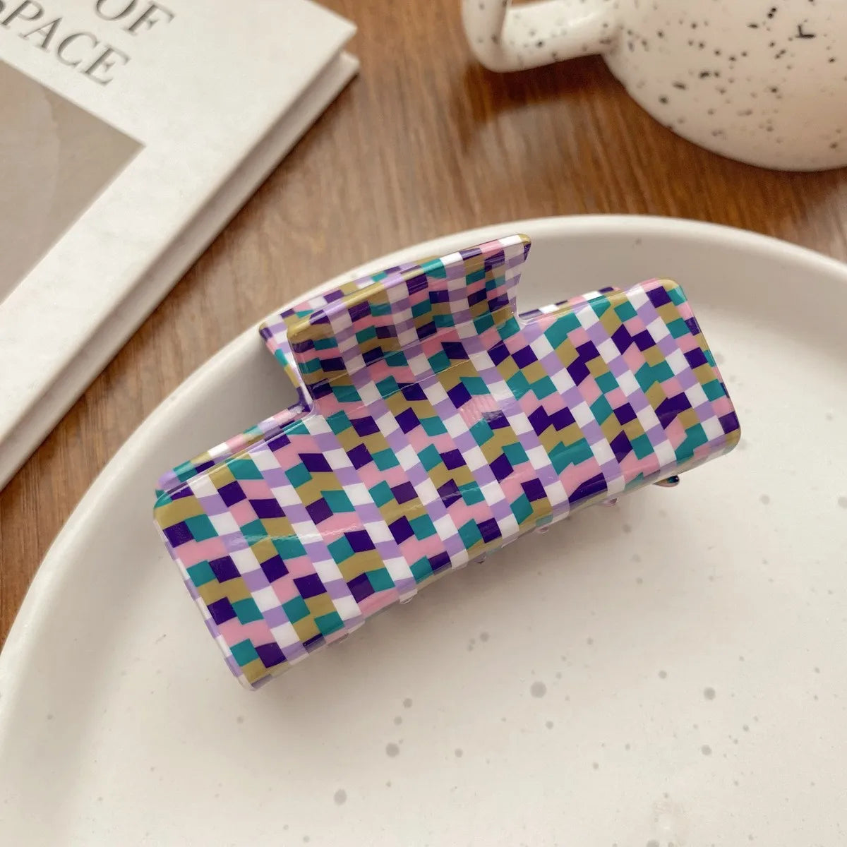 Check Pattern Acrylic Glossy Hair Claw Clip