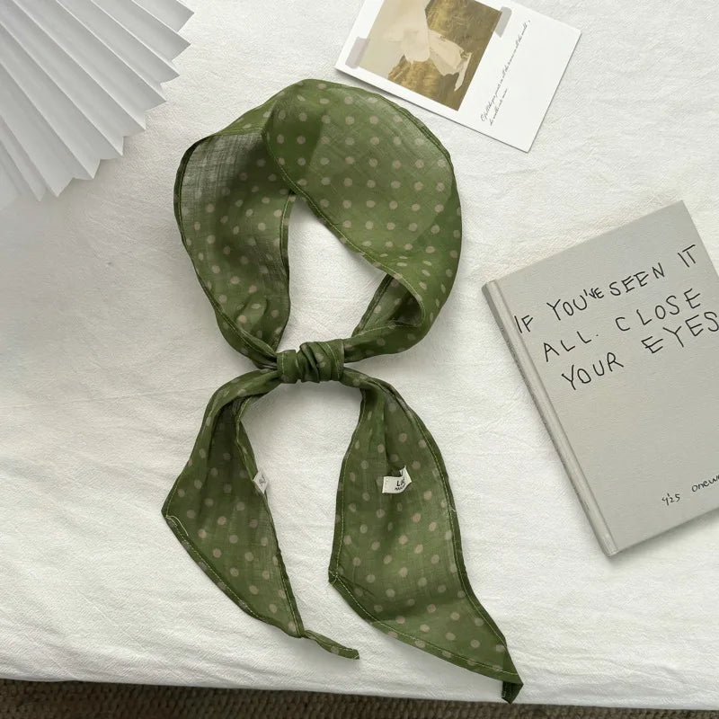 Polka Dot Scarf for Women 2026 New Spring Korean Style Artistic Retro Neck High-Grade Cotton and Linen Accessories Ornament - Ice Cream Cake