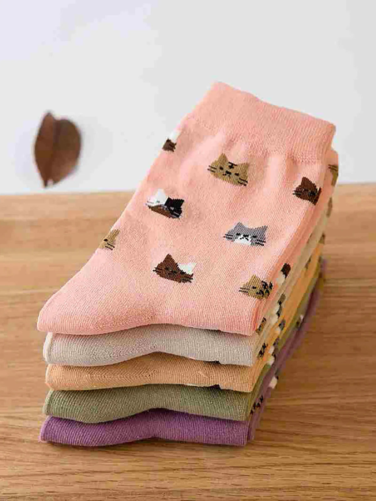 5 Pairs Cat Print Socks, Cute & Comfy All-match Mid Tube Socks, Women's Stockings & Hosiery - Ice Cream Cake