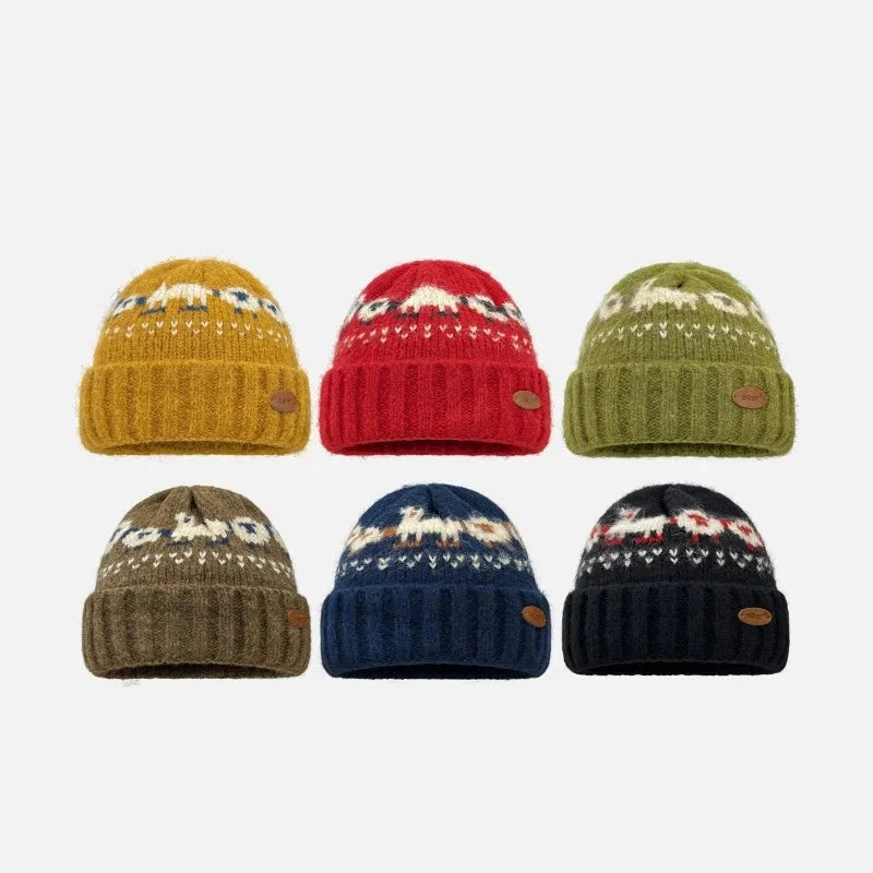 Sheep and Alpaca Farm Fair Isle Knit Beanie Hat